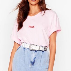 💖Nasty Gal F Pink Short Sleeve Oversized Cropped Tee